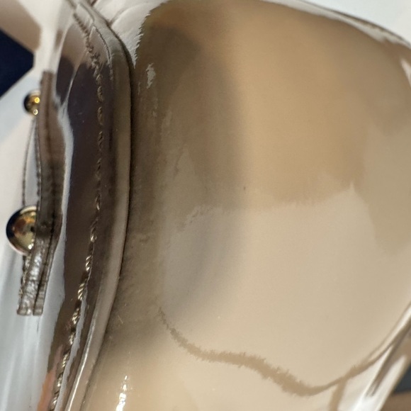Dooney & Bourke Patent Leather Domed Satchel Bag-Tan-Classic Style Purse - Picture 8 of 10